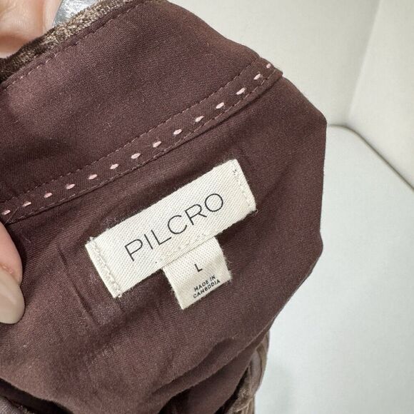 Pilcro Anthro Womens Top Large Brown Velvet Burnout Pinstripe Shirt Holiday Boho - Picture 10 of 12